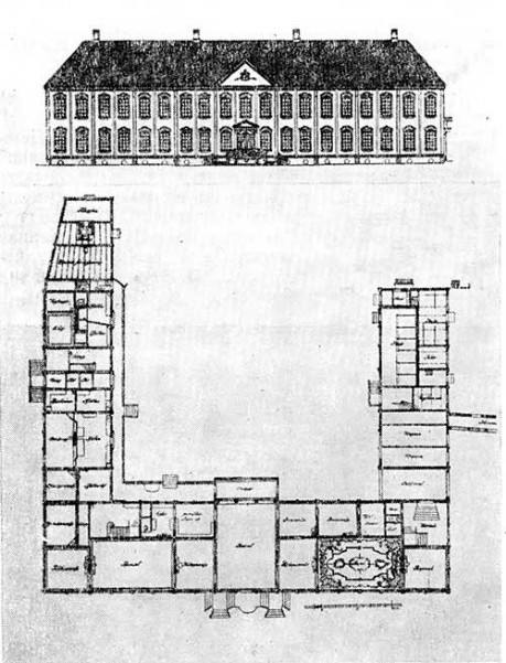 Тронхейм. Королевская резиденция Стифтсгорден, 1774—1778 гг. Фасад и план